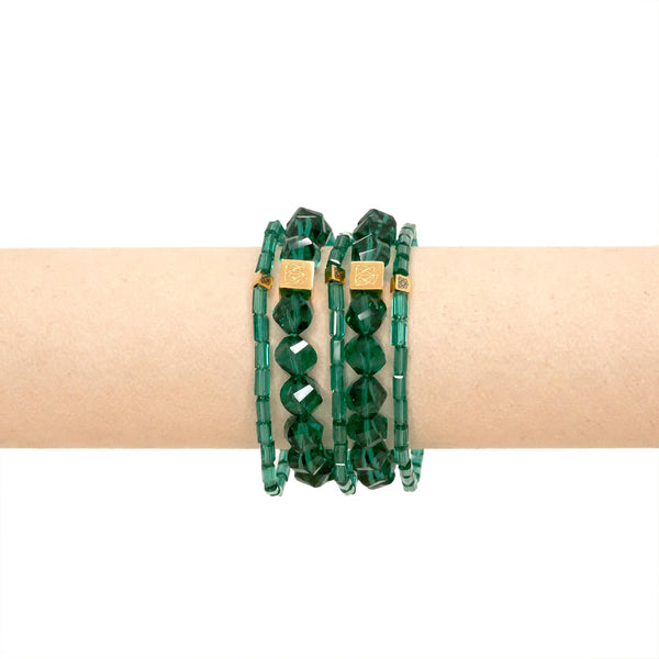 Set 5 Bracciali Cristalli Poligonali Smeraldo